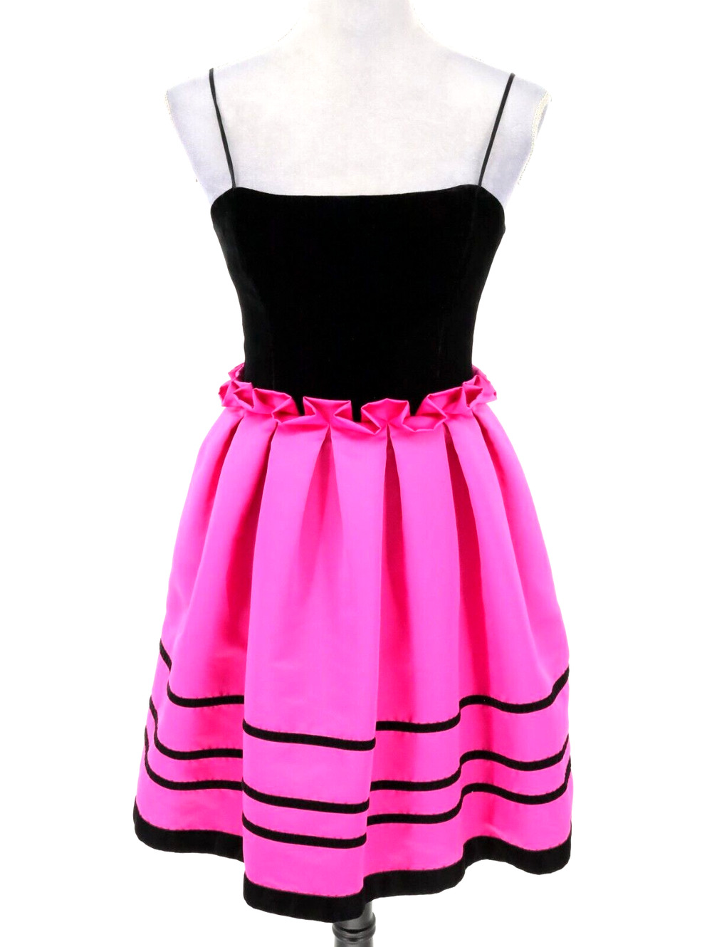 Betsey Johnson Dress Womens 4 Pink Black Velvet Spaghetti Strap Zip Lined Prom
